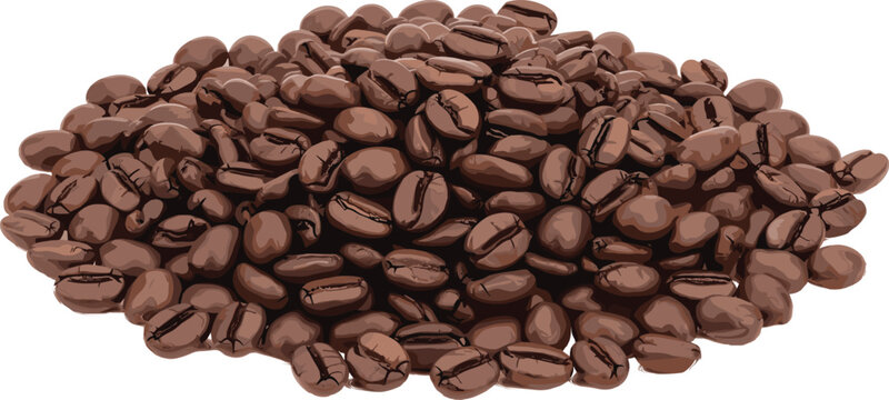 Realistic roasted coffee beans pile vector illustration for cafe espresso beverage packaging and gourmet coffee design