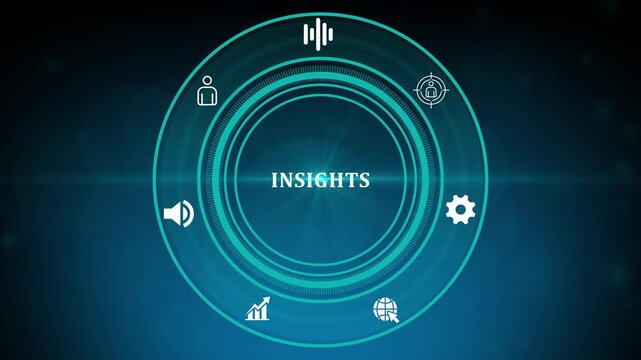 Data insights and business intelligence visualization optical light concept with professional tech icons in hexagonal .4k motion graphics video animation