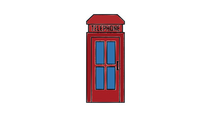 Obraz premium Red Phone Booth flat vector illustration cute cartoon icon design
