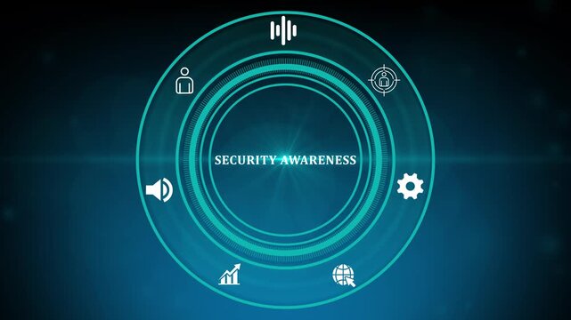 Inscription Security Awareness. Information Security Skills Management Service. Business, Technology, Internet and social media icons 4K animation background.4k motion graphics video animation