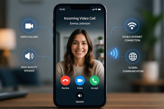 Incoming video call interface on a smartphone screen with user and call options