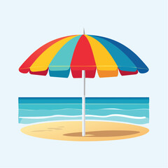 Fototapeta premium Colorful Beach Umbrella on Sandy Shore with Ocean Waves