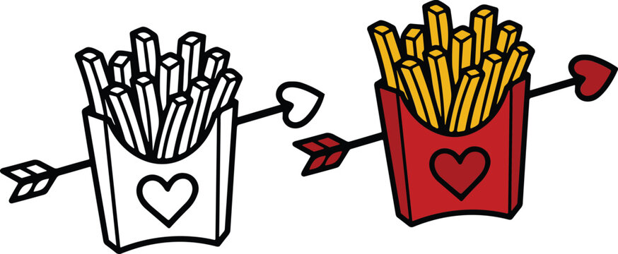 French Fries with Heart arrow svg, Valentine French Fries SVG Bundle - Cute Cupid Arrow Fast Food Vector
