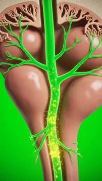 3D Rendering of Human Reproductive System with Glowing Vasculature in Bright Green on Isolated Background for Medical and Health Education