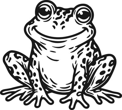 Smiling frog clipart image, Cute Smiling Frog  svg, Cute Cartoon Frog SVG - Black and White Toad Vector Line Art
