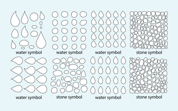 Water drop and natural stone seamless pattern vector set with organic liquid shapes and rock texture symbols