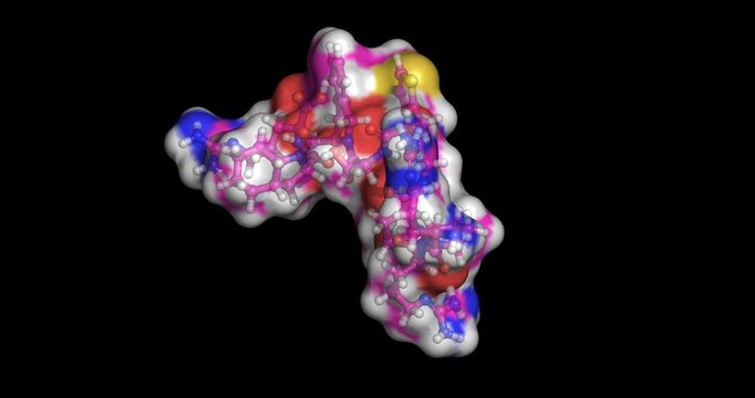 Icatibant, bradykinin B2 receptor antagonist for hereditary angioedema swelling, 3D molecule spinning, 4K