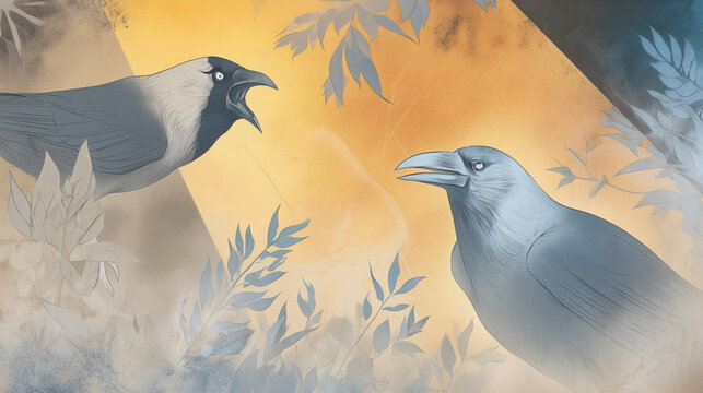 Two Ravens in Soft Botanical Light