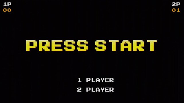 Retro Arcade Press Start Screen with 8-Bit Pixel Art, Vintage Gaming Interface, Nostalgic Video Game Menu, Classic Console Aesthetic, Gamer Background 4k video