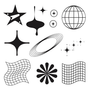 Chrome Y2K Starburst Futuristic Sticker Vector Pack