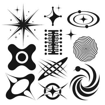 Cyber Y2K Abstract Geometric Vector Elements Set