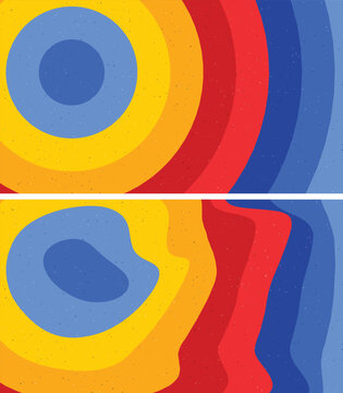 Retro circular wave pattern design with vibrant red yellow and blue concentric elements.