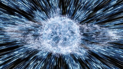 Obraz premium Abstract Digital Explosion of Blue Energy with Outward Streaks on Black Background