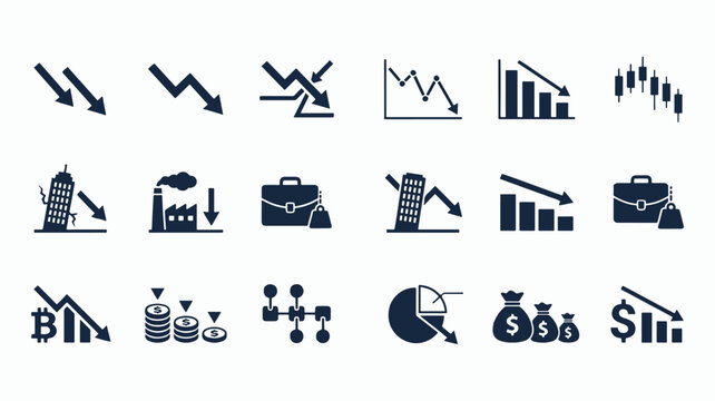 Business Growth and Financial Investment Line Icons Set with Profit Chart Money Bag and Revenue Success Symbols