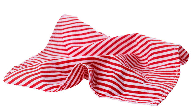 Isolated red and white striped fabric, a soft crumpled textile, vibrant pattern and texture.