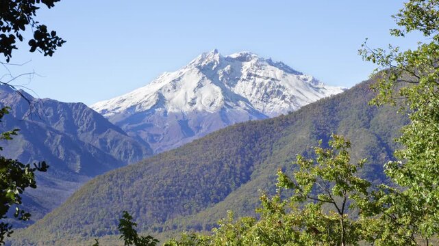 Maule Region, Chile - May 9, 2026: Volcano, Nevado de Longavi, seen from the La Balsa sector, Parral commune.