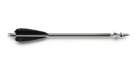 Arrow with Black Fletching and Silver Shaft Isolated on White Background Studio Shot