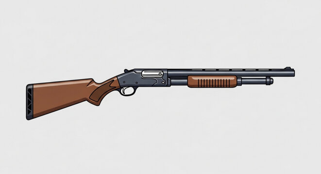 Shotgun Pump-Action Weapon with Wooden Stock Isolated on Light Background Vector Illustration