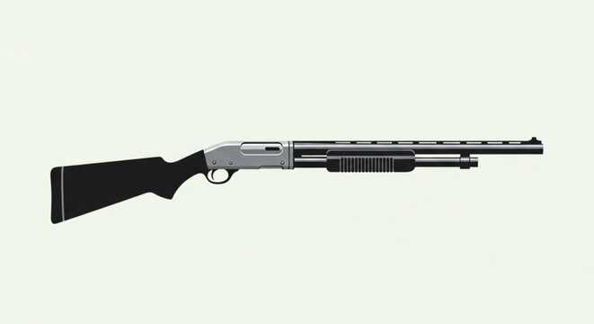 Pump-action Shotgun with Black Stock and Silver Barrel Isolated on White Background Vector Illustration