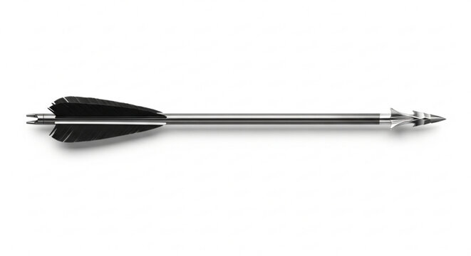 Arrow with Black Fletching and Silver Shaft Isolated on White Background Studio Shot