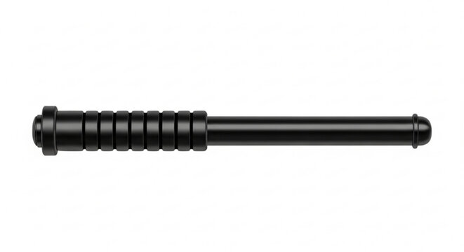 Black Expandable Baton Isolated on White Background Studio Shot