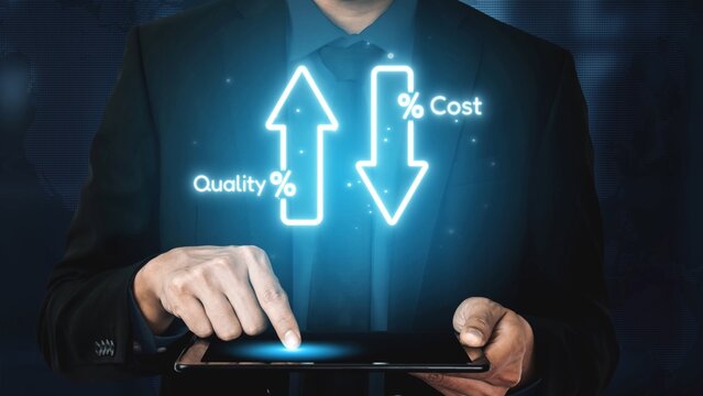 Business concept showing cost reduction and quality increase using Lean, Six Sigma, and Total Quality Management (TQM) to enhance efficiency, value, and customer satisfaction. Muxer