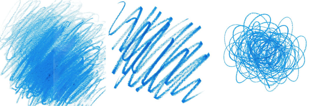 Collection of Blue Scribble and Crayon Textures, Hand-Drawn Marker Strokes, Isolated PNG Transparent Backgrounds for Artistic Design, Scrapbooking, Infographics, and Playful Graphic Elements