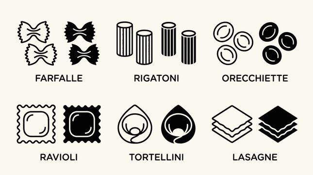 Pasta Varieties Vector Illustration Displays Cooking Options Use Case
