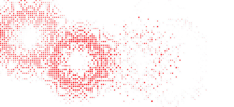 Red technical mechanical gear halftone square background, abstract digital engineering cogwheel pattern texture, modern industry vector design