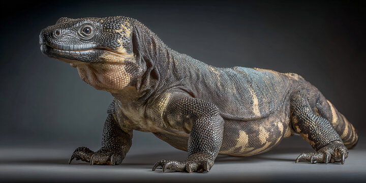 Gila Monster Lizard Full Body on Gray Background