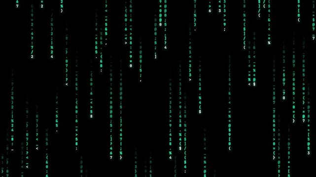 Matrix Style Falling Green Code and Digital Characters Motion Graphic Animation 4k video