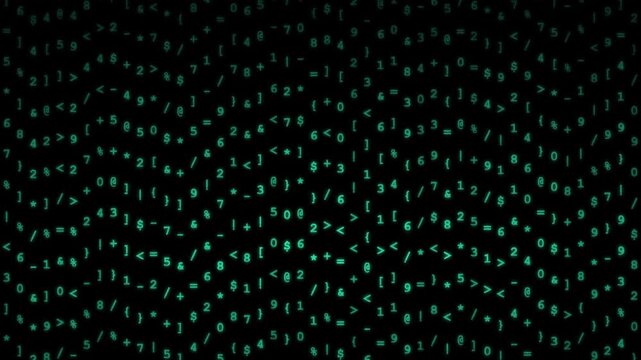 Digital Scrolling Green Matrix Code with Mathematical Symbols and Numbers on Black Background 4k video