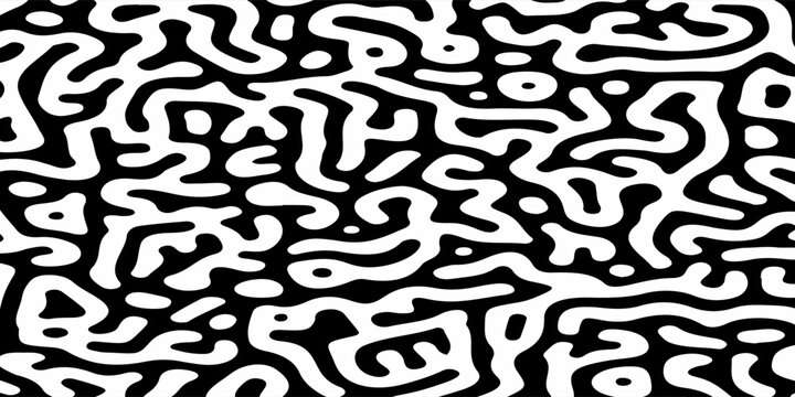 Abstract black and white pattern of swirling lines and shapes. High contrast turing pattern of black meandering lines on a white background, concept for abstract backgrounds, textile prints,decoration
