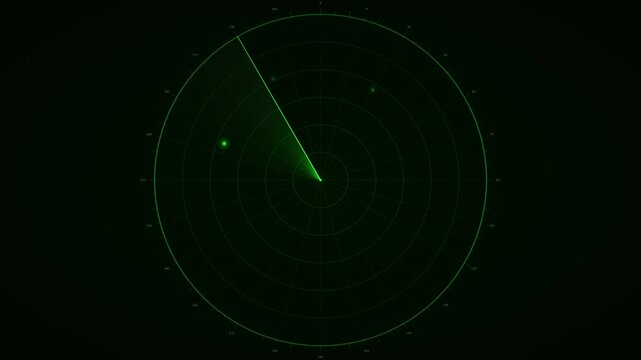 Military radar screen simulation with sweeping indicator and a mysterious UAP bogey blip