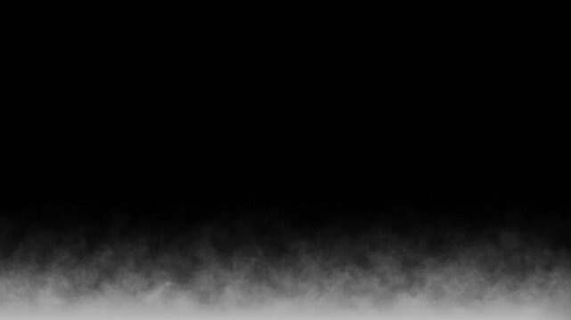 Abstract realistic smoke cloud, black empty stage vapor loop, cinematic fog drift animation, soft white haze overlay, isolated dark background, floating mist for vfx composition, layered 4K