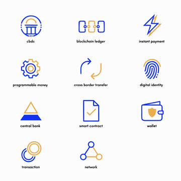 CBDC Fintech Icons Vector Central Bank Digital Currency Blockchain Payment Set