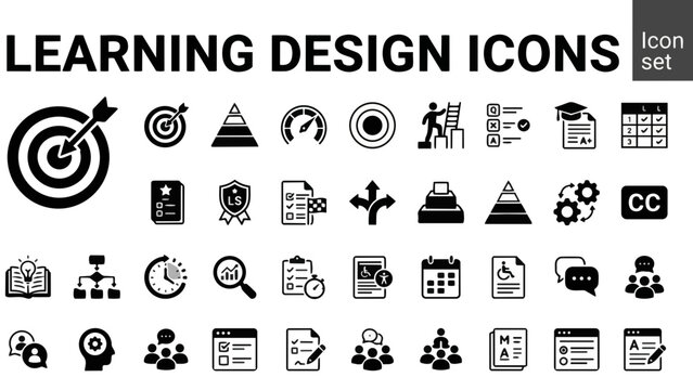 Learning Design Assessment Icon Set Blooms Taxonomy Cognitive Load Zone Proximal Development Scaffolding Formative Summative Rubric IEP Differentiation RTI Universal Design Vector