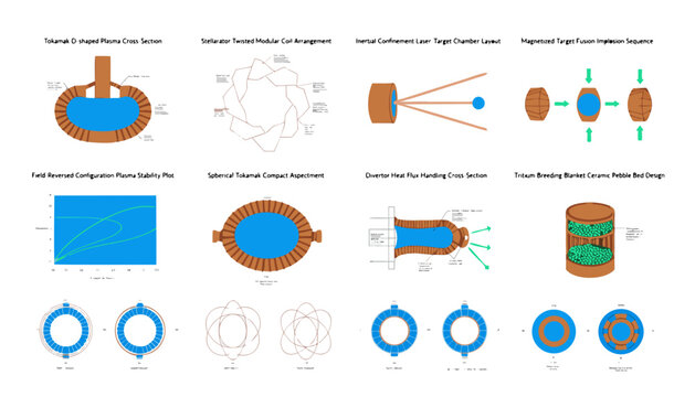 Fusion Reactor Diagram Vector Tokamak Stellarator Inertial Confinement Plasma Set