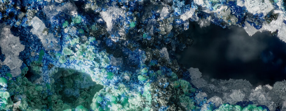White Hemimorphite Acicular Crystals with Azurite and Malachite from Altai