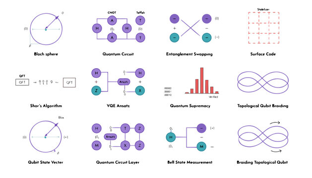 Quantum Computing Diagrams Vector Algorithm Circuit Qubit Bloch Sphere Gate Set