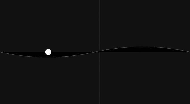 Minimalist animation white dot moving along a smooth sine wave motion
