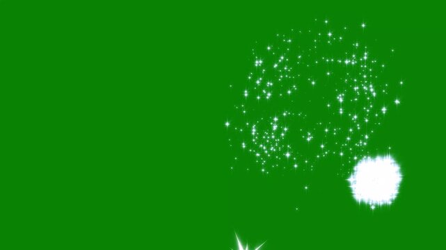 Sparkling magic star bursts with glittering fireworks animation on green screen background loop motion graphics video element for chroma key compositing and visual overlays.