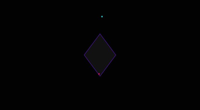 Minimalist diamond shape animation with rotating neon lines on animation black