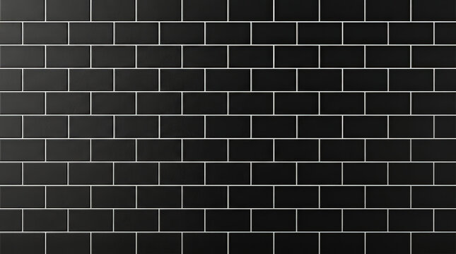 Seamless black subway tile pattern with white grout lines