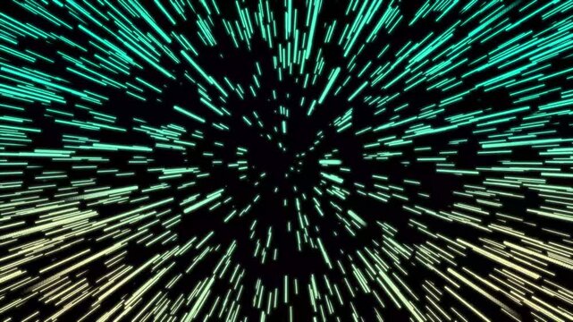 Blue glow light rays with time warp on in effect background. Perspective view of blue laser light burst motion. zoom Long exposure time warp speed Lights lines blue background zoom in 4K video