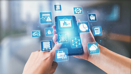 Obraz premium Data analytics and big data strategy for real-time analytics, predictive data modeling, business intelligence analytics, and data-driven decision-making in modern digital businesses. Spire