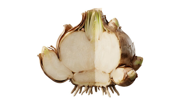 Scientific 3D Cross-Section Anatomy of a Plant Corm with Basal Plate and Lateral Buds