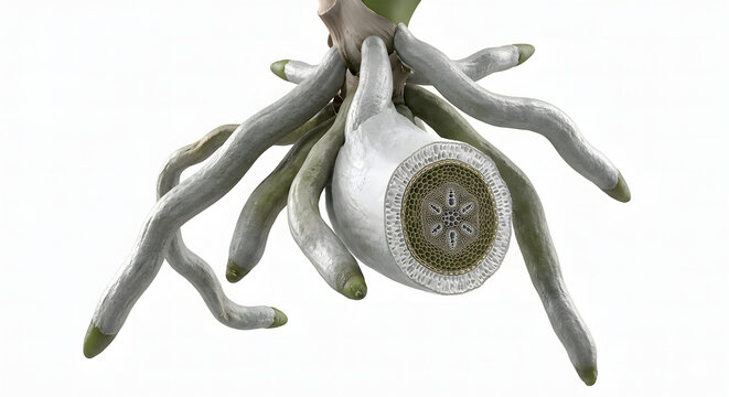 Photorealistic Scientific 3D Render of Orchid Aerial Root Anatomy with Velamen Cross-Section