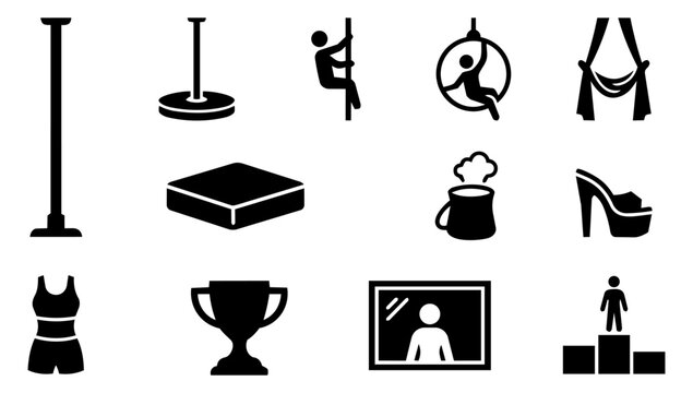 Pole Dance Studio and Fitness Service Silhouette Icon Set