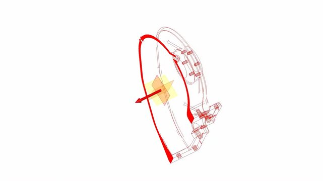 Isometric Wireframe CAD Drawing of Mechanical Part with Force Vector Arrow